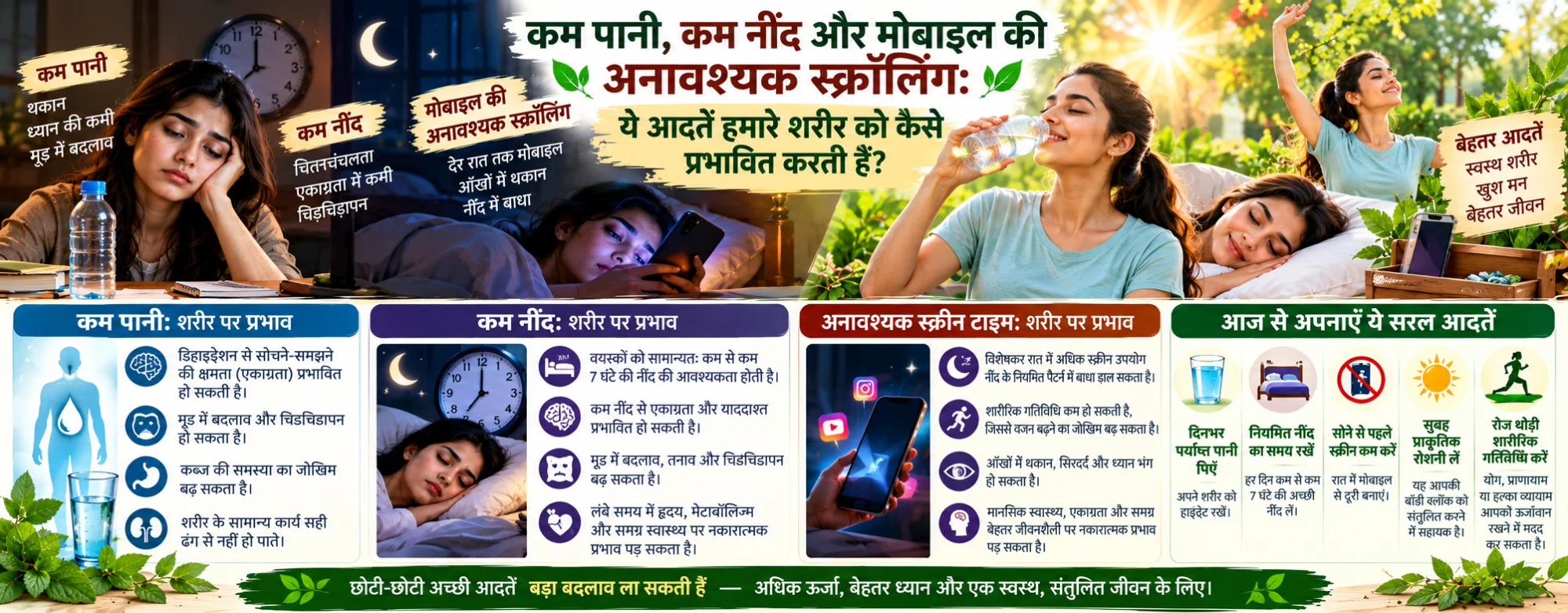 कम पानी, कम नींद और मोबाइल की अनावश्यक स्क्रॉलिंग: ये आदतें हमारे शरीर को कैसे प्रभावित करती हैं?